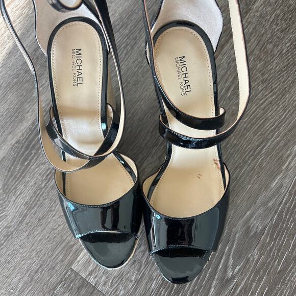 Michael Kors Gabriella Black Patent Leather Espadrille Wedges Platform Sandals - Picture 15 of 16
